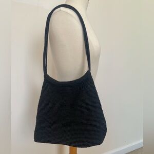 Vintage Y2K Black Crochet Shoulder Purse - Large
